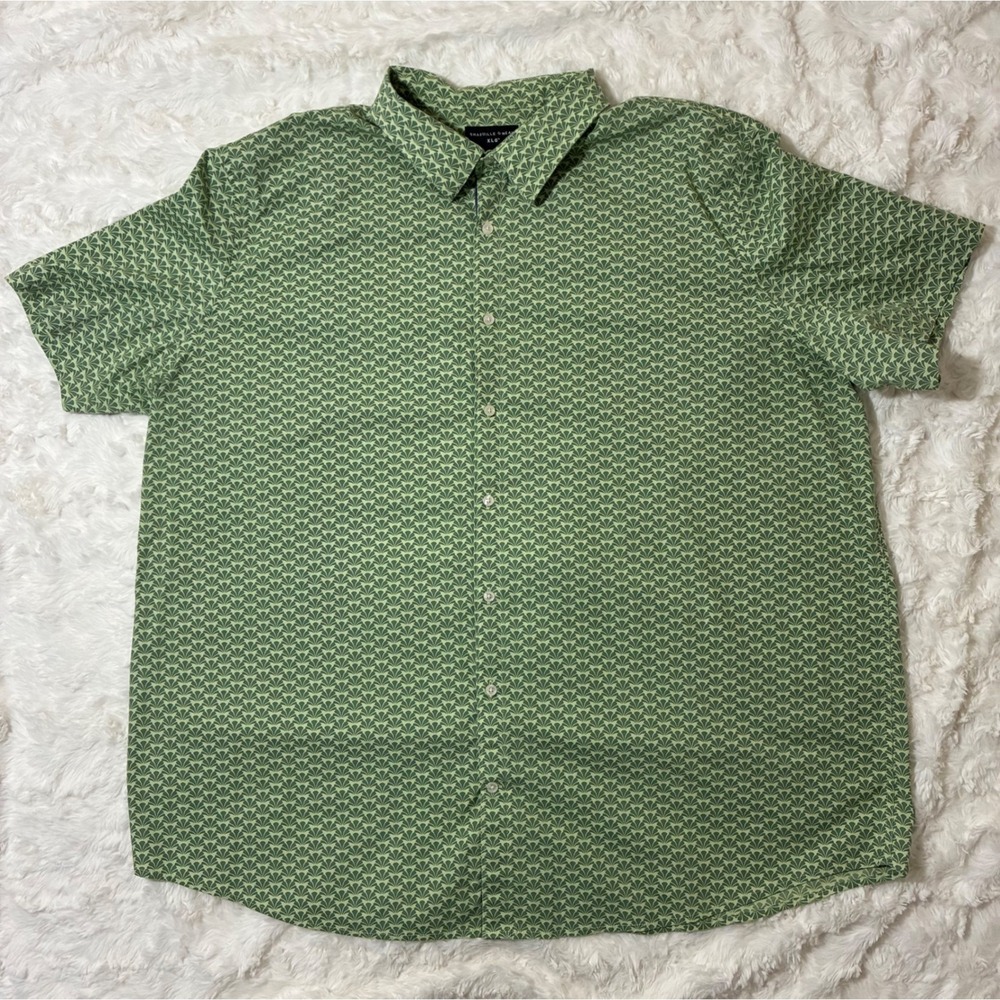 Shaquille O'Neal Mens 4XLT Green Geometric Fan Print Button Down Shirt XLG Tall